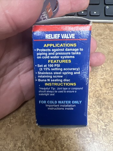 pressure relief valve 1/2 Cold Water Only - Picture 3 of 4