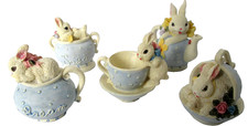 Mini tea set “Bunnies” Easter Resin Romantic Shabby Chic Cottage Core