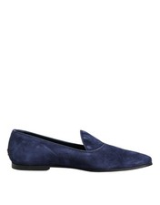 Dolce & Gabbana Blue Velvet DG Logo Loafers Formal Men's Shoes Authentic