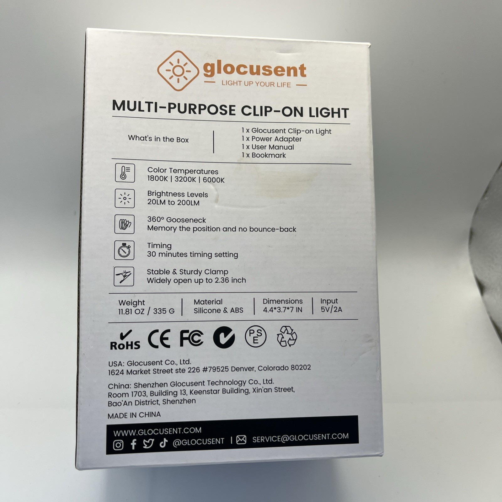 Glocusent Multi-Purpose Clip-On Light 5W For Headboard & Computer Sealed