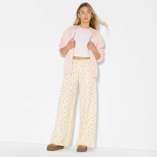 Women's Low-Rise Super Wide Leg Pull-On Pants - Wild Fable Ivory Floral