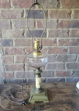 Vintage Table Lamp 24" Brass Base, Glass and Marble Hollywood Regency Style