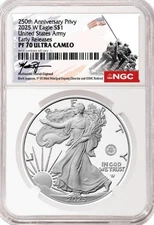 2025 W Proof $1 250th US Army Privy Silver Eagle NGC PF70 Rhett Jeppson -Ready
