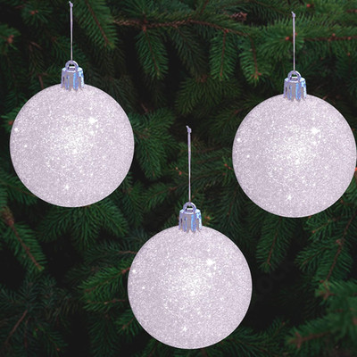 White Snowball Christmas Ornaments Set of 12 - Large 3.15'' Iridescent Shatterpro
