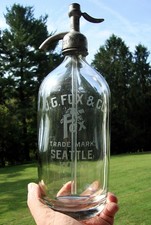 J.G. FOX & CO. ~ WESTERN ETCHED SELTZER BOTTLE ~ SEATTLE, WASH. ~ WITH FOX IMAGE