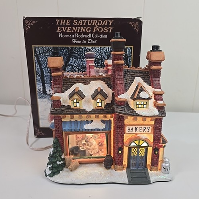 #ad Norman Rockwell Saturday Evening Post HOW TO DIET BAKERY Lighted Porcelain House $69.95