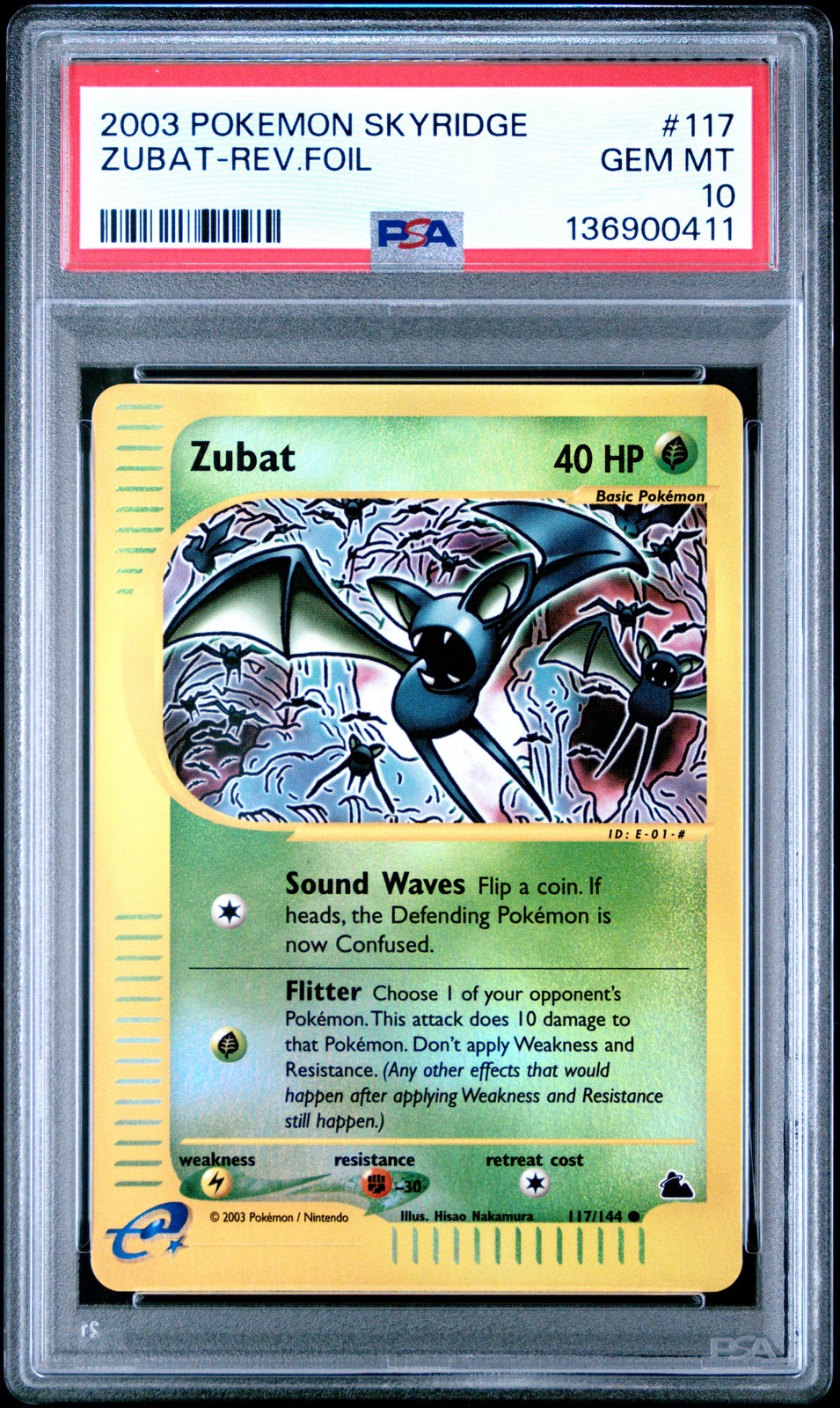 2003 POKEMON SKYRIDGE #117 ZUBAT-REVERSE FOIL PSA 10
