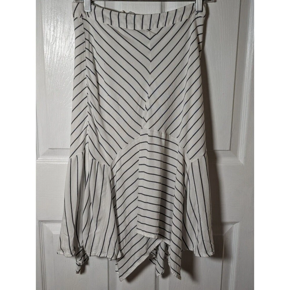 Gap Cream With Blue Stripe Midi Skirt Handkerchief Hem Petite 4 - Image 2 of 4
