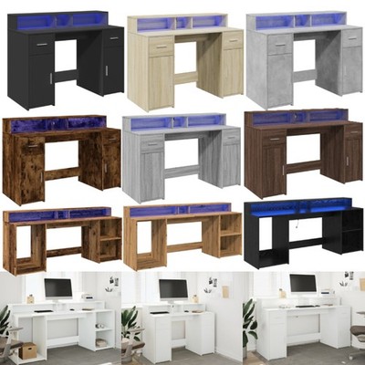 Schreibtisch mit LED Büroschreibtisch Computertisch Workstation Aufbewahrung