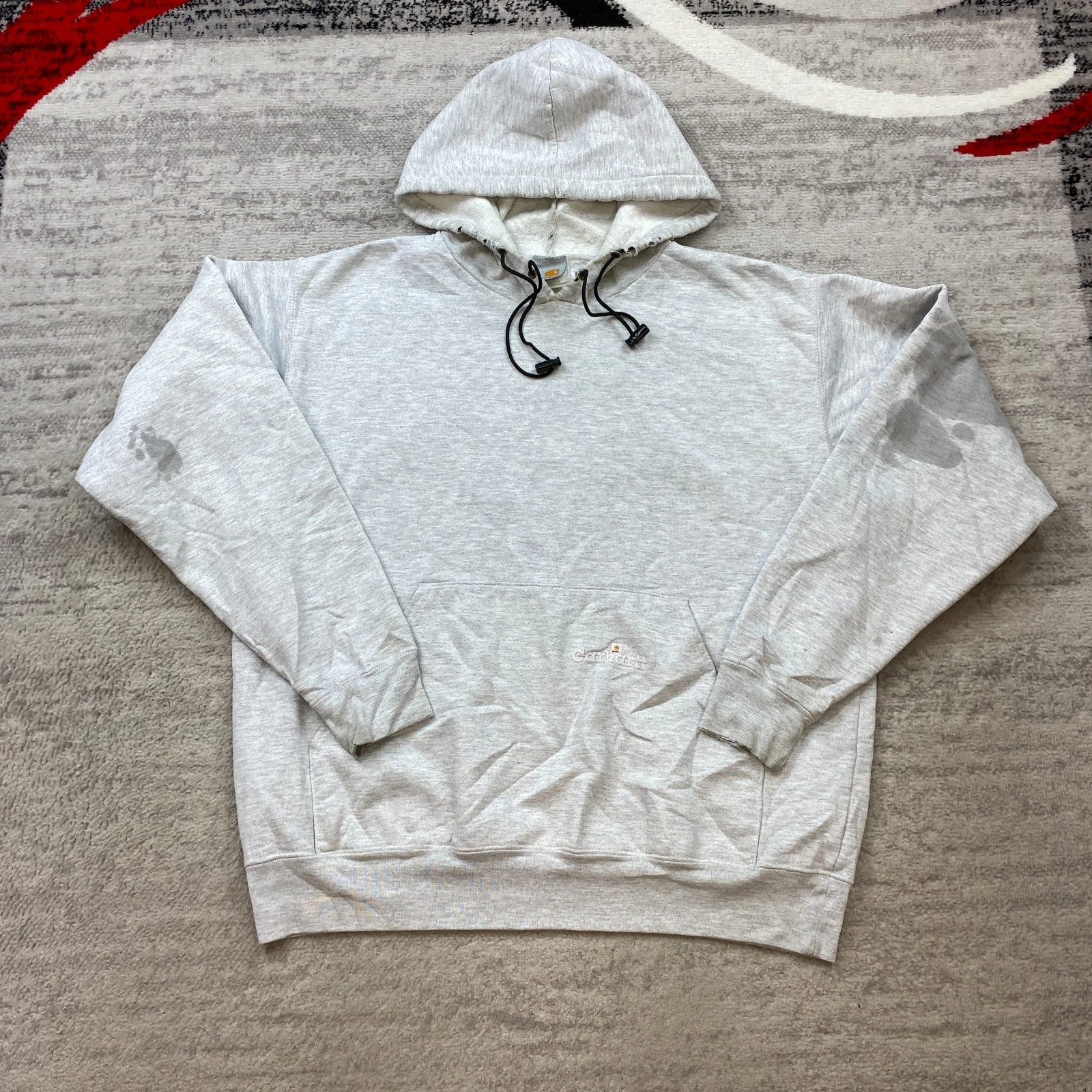 Vintage Carhartt Thermal Hoodie Large Gray Distressed Y2K Workwear Mens 80s 90s