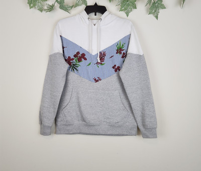 Black Jack 1999 Size S Women's Long Sleeve Striped Floral Hoodie Sweatshirt