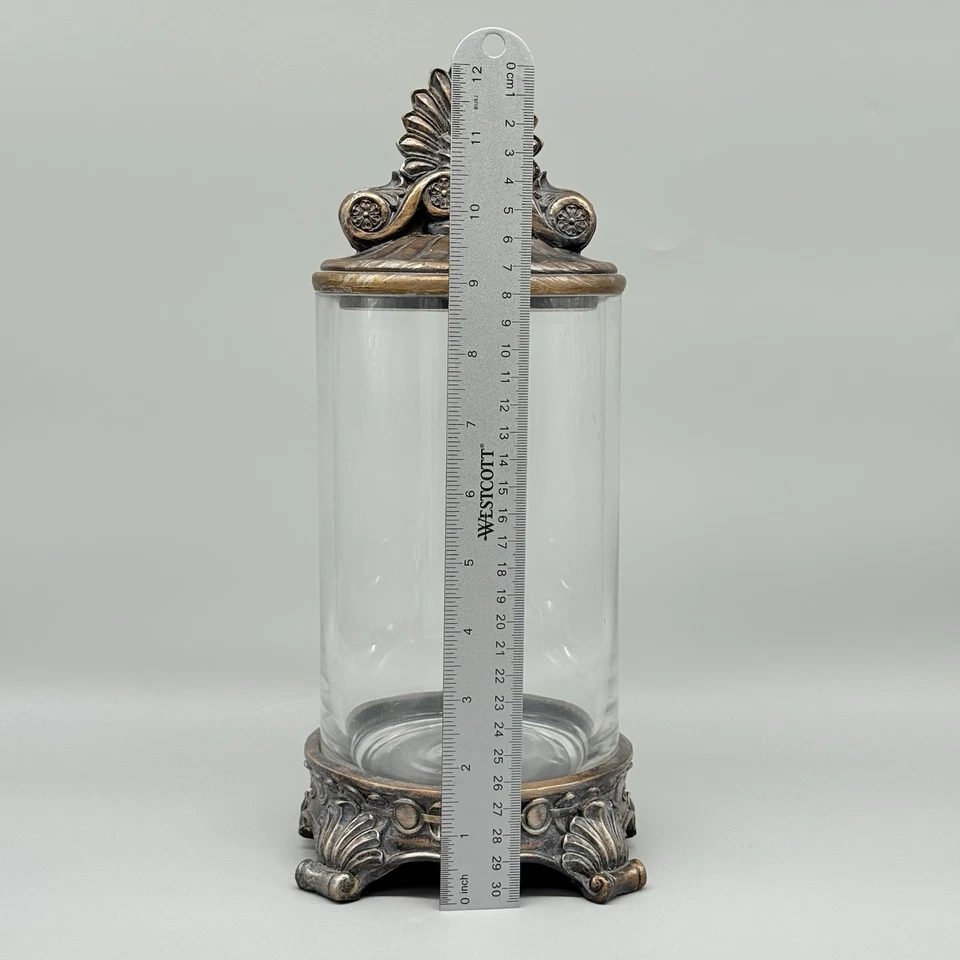 Decorative Glass & Resin Apothecary Hurricane Candle Canister Jar & Lid 12.5" - Image 2 of 4