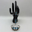 Vintage Native American Turquoise Sterling Silver Slave Bracelet Ring (7)