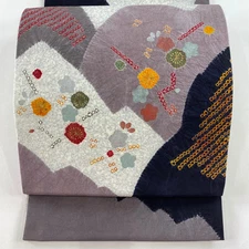 Obi FUKURO OBI Masterpiece Plum Geometric Gold and Silver Color Aperture Gray an