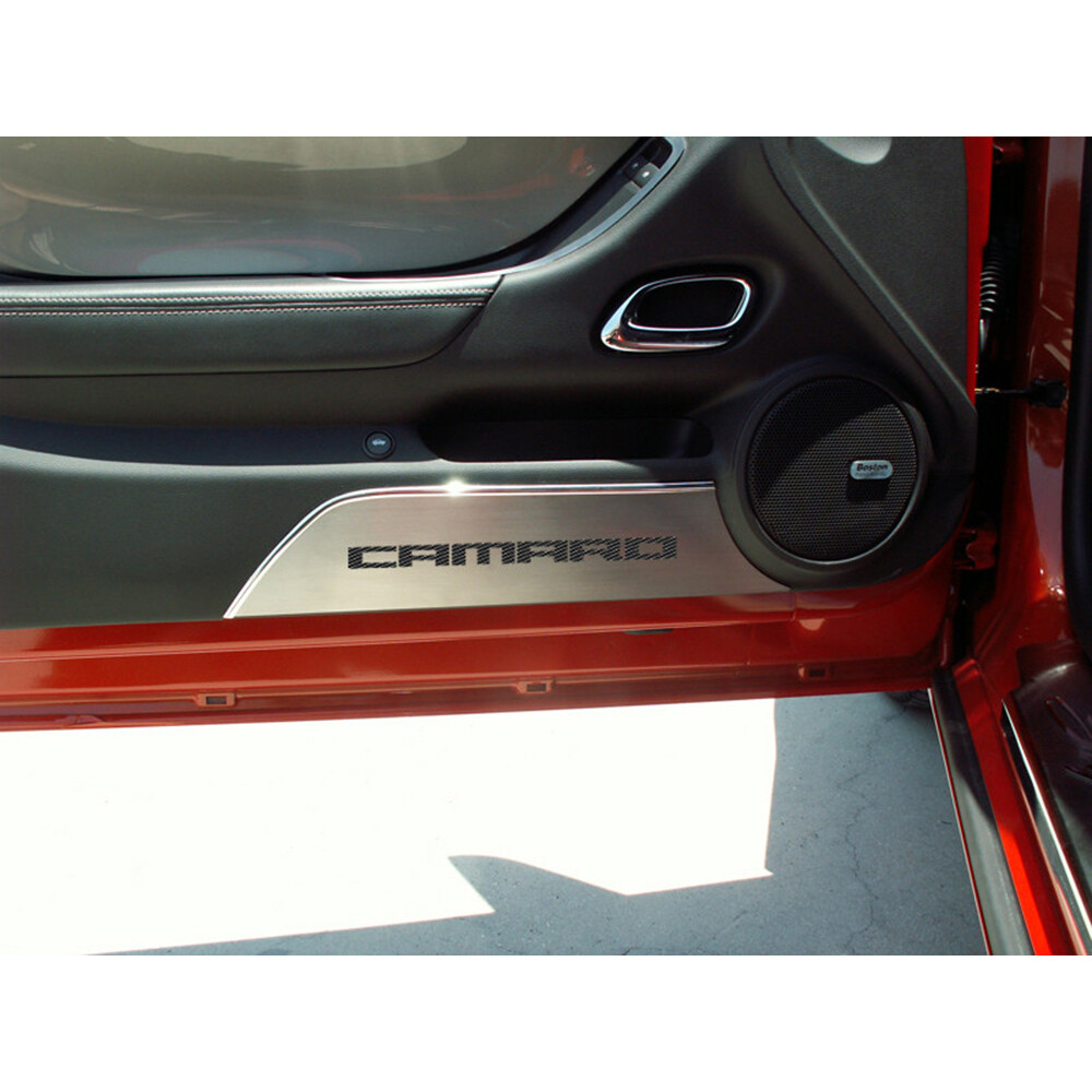 ACC Door Panel Kick Plates Black Brushed Camaro Inlay fits 1015 Camaro
