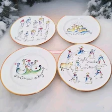 Rosanna 12 Days of Christmas 7.75" Dessert Salad Plates Gold Rim Set of 4 (four)