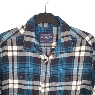 AMERICAN EAGLE Blue Check Shirt Flannel Shacket Long Sleeve Casual Mens M |  eBay