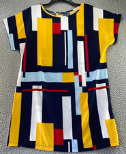 Shein Silky Lightweight Multicolor Patterned Short Sleeve Shift Dress Size L