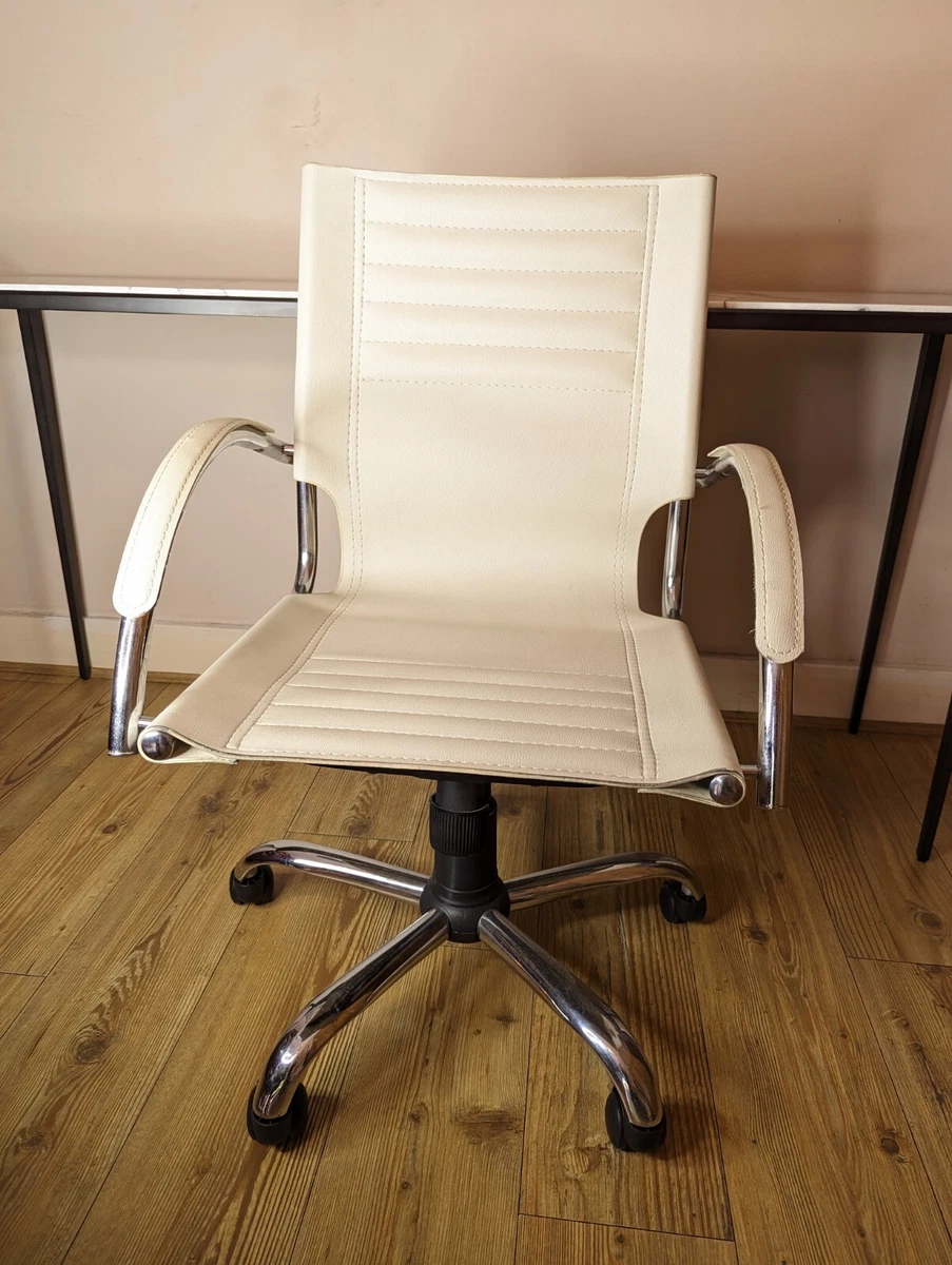 Home Office Desk Chair White Leather With Chrome