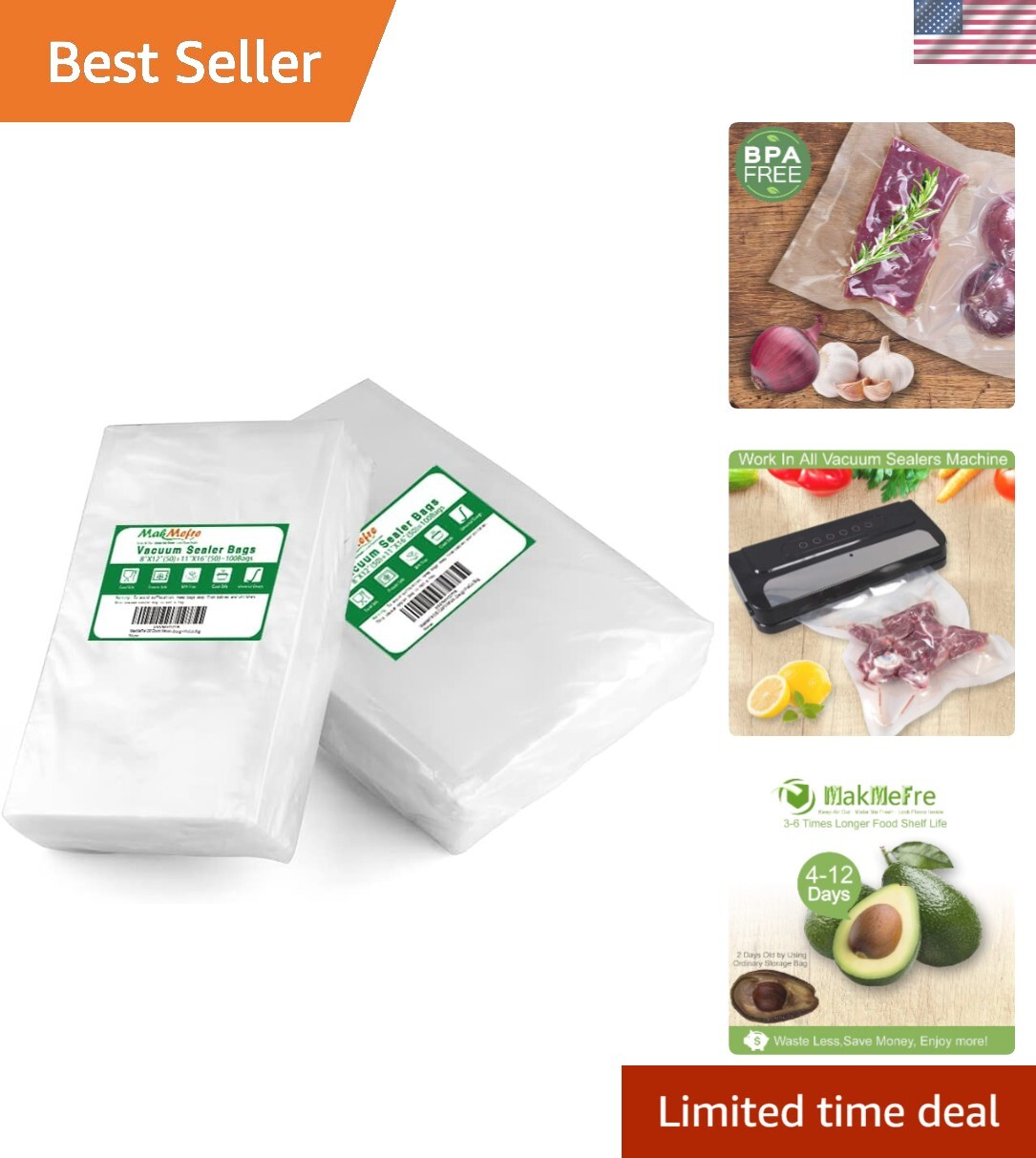 100-Piece BPA-Free Heavy Duty Vacuum Sealer Bags for Food Storage & Sous Vide
