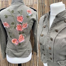 Lipsy Rare Military Steampunk Floral Applique Khaki Fitted Jacket Y2k 90's M/l