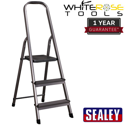 Sealey Stufenleiter 3-Laufflächen EN 131 rutschfeste breite Plattform Aluminium