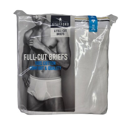 Vintage Stafford 6 Full-Cut Briefs White Size 44 100% Cotton NOS New Old Stock