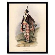 Painting Portrait Highland Clan Scotland Tartan Menzies 12X16 Inch Framed Print