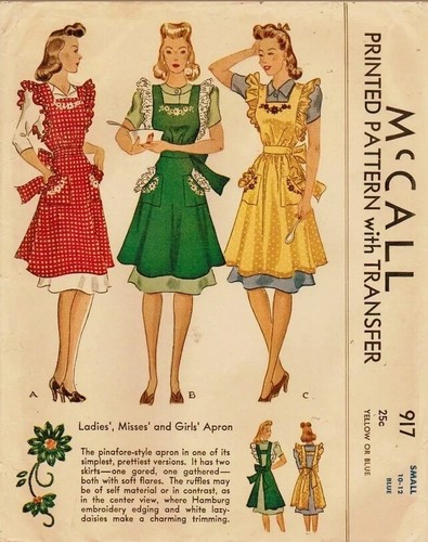 Misses APRON modello PINAFORE o bavaglino RICAMATO McCall 917 vintage 1941 SM o Med - Foto 9 di 14