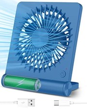 Small Desk Fan, 2000mAh Rechargeable USB Fan Battery Operated,Ultra Quiet, Blue