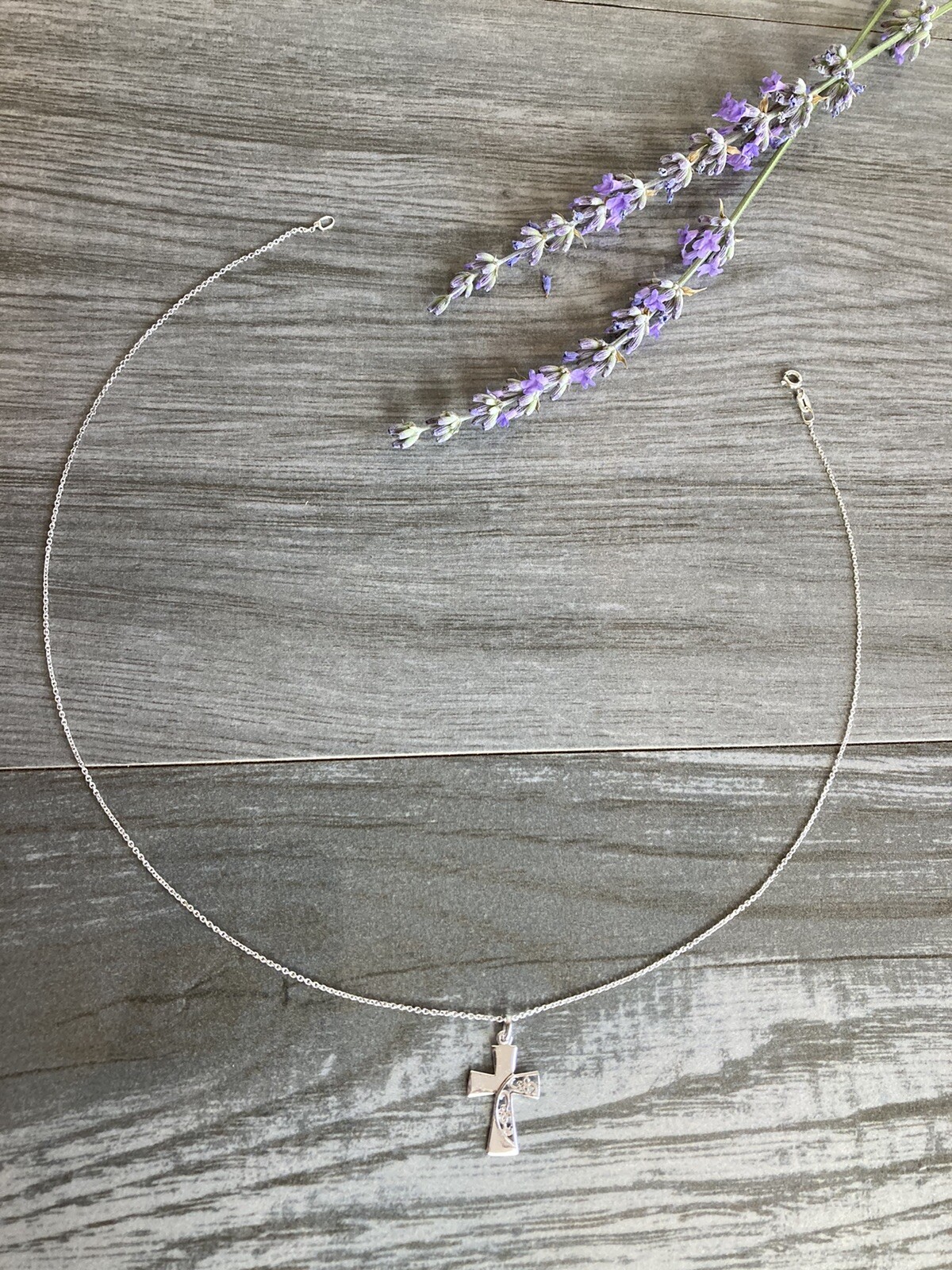 Sterling 925 Solid Silver Cross Pendant Rolo Chai… - image 3