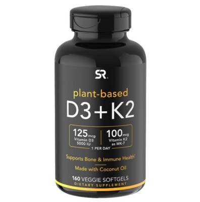 Sports Research SR Plant Based Vitamin D3 125mg + K2 100mcg 160 Veggie Softgels