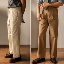 Red Tornado Retro Men's HBT Straight Pants Cotton Pleated Casual Formal Trousers