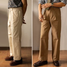 Red Tornado Retro Men's HBT Straight Pants Cotton Pleated Casual Formal Trousers
