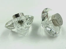 Vintage Cut Crystal Lead 24% Sal And Pepper Shakers Silver Tone Tops Shaped gem