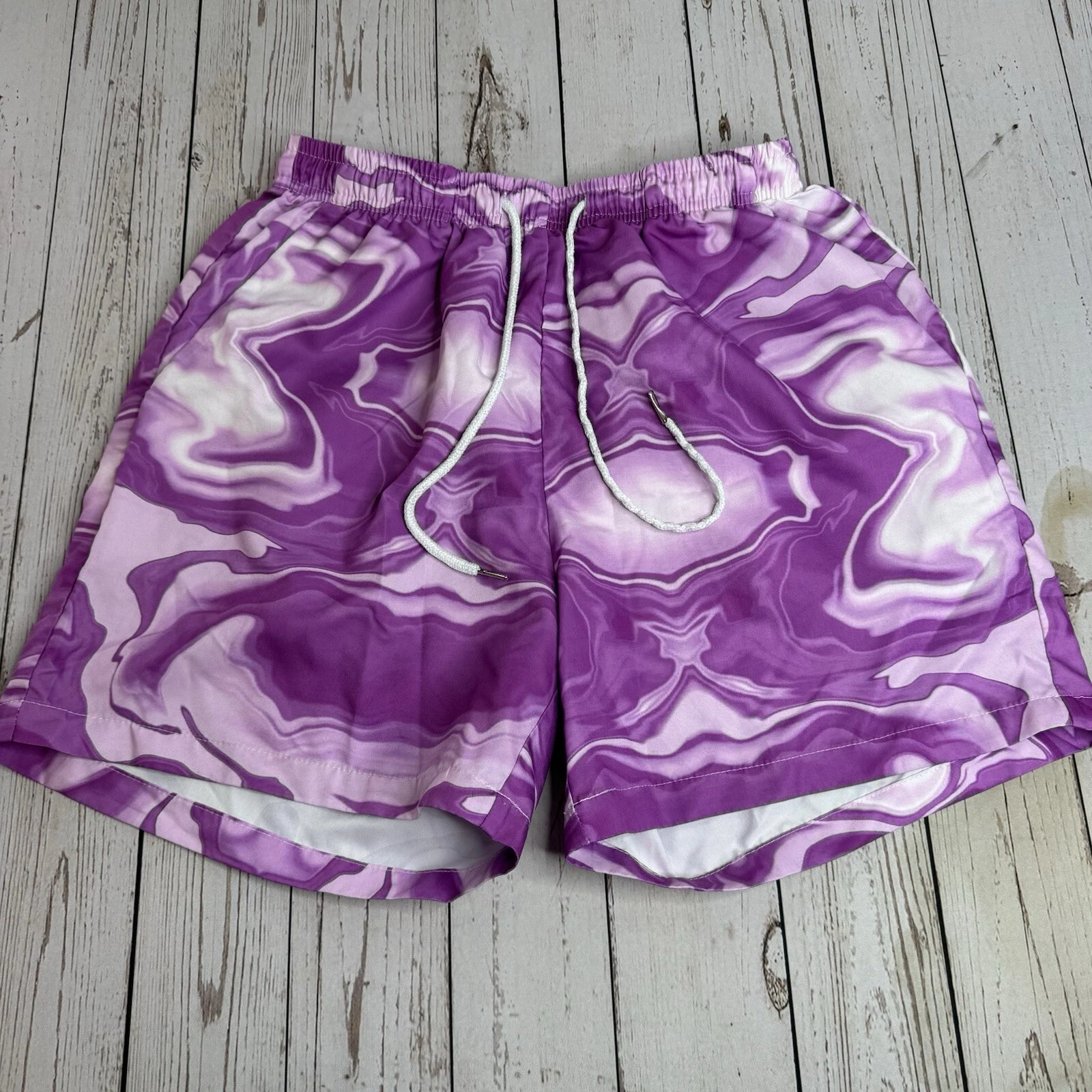 Romwe All Over Print Watercolor Print Shorts Mens Medium Purple 5" Inseam