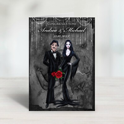 Personalised Gothic Morticia Gomez Addams Wedding Card