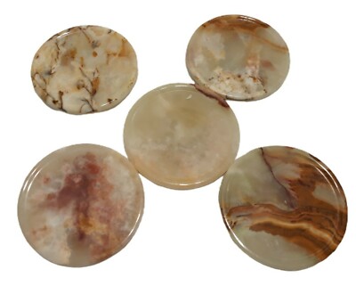 Marble White Brown Round Coasters fabric backs set of 5 