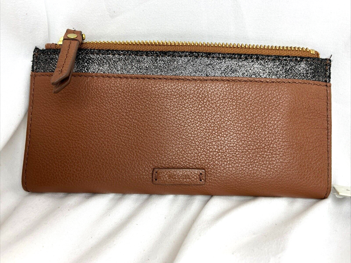 NWT Fossil Keely Tab Clutch Neutral Multi Brown Wallet SL7217914
