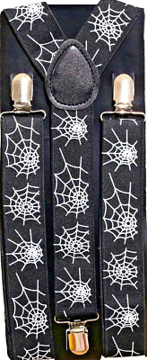   Halloween Spinnennetz Spinne Hosenträger Hosenhalter Y-Form 3 Clips Schwarz