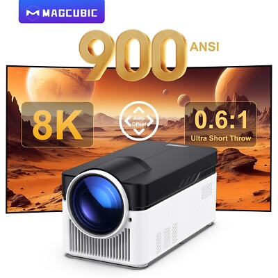 Ultra Short Throw Projector 8K 4K 1080P 900ANSI BT5.4 WiFi6 Auto Focus Home Cine