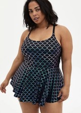 Womens Torrid Mermaid Side Tie Swim Dress - Black plus Size 0 12 Large NWT