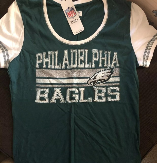 NFL Philadelphia Eagles Glitter Cotton Tshirt Women Ladies Short Sleeve