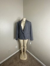 Le Suit Women's Gray withBlack One Button Pinstripe Suit Jacket Blazer Size 18