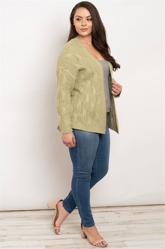 Womens Plus Size Sage Green Cable Knit 