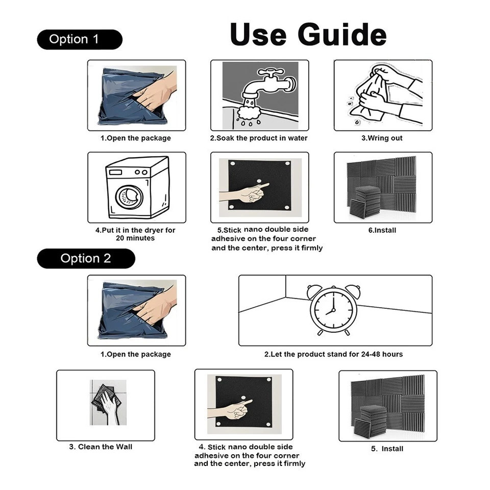 PACK 96/52 12"X 12"X1" Panel de Espuma Acústica Cuña Estudio Insonorizado Adhesivo de Pared Foto 4 de 4