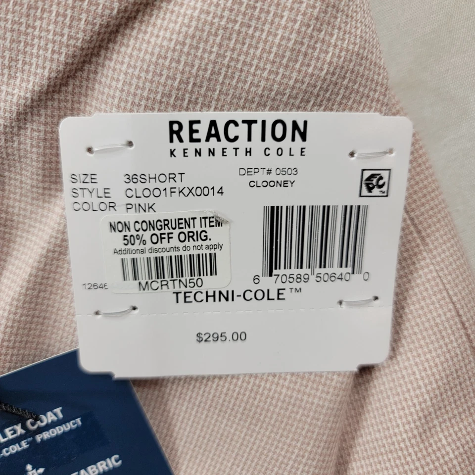 Abrigos deportivos ajustados Kenneth Cole para hombre 36S 36 rosa liso $295 Foto 4 de 4