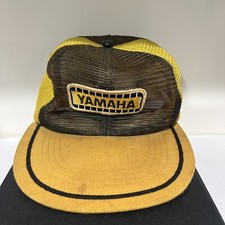 Vintage 80s Yamaha Racing Team Yamaha Spell Out Trucker Hat Snapback Yellow