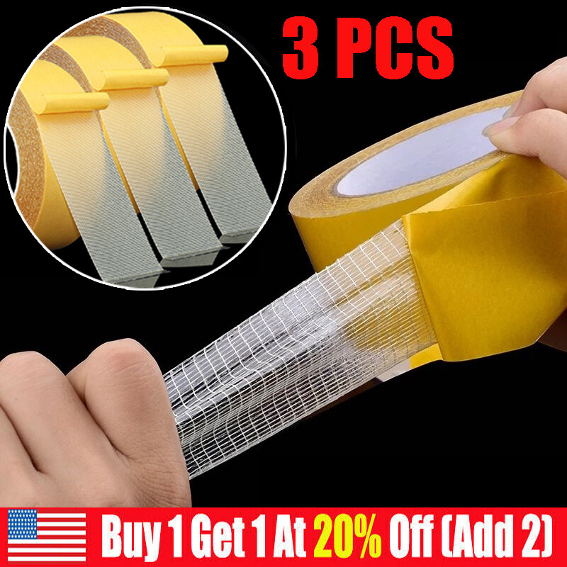 3 Pack Strong Adhesive Doublesided Gauze Fiber Mesh Tape,Waterproof