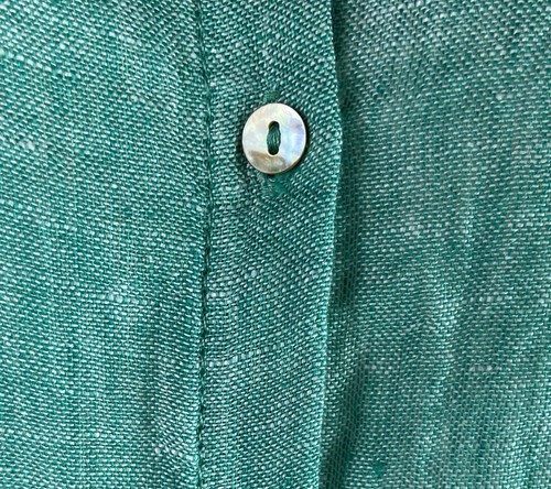Tahari Size 1x Green 100% Linen Roll Tab Sleeve Button Down Tunic Top - Picture 5 of 8